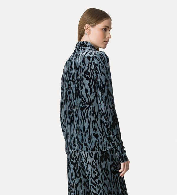 "Moiree" Print Velvet Turtleneck Shirt