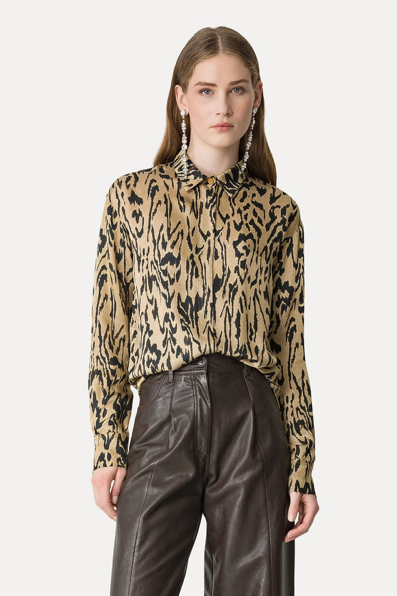 "Moiree" Print Satin Oversized Shirt