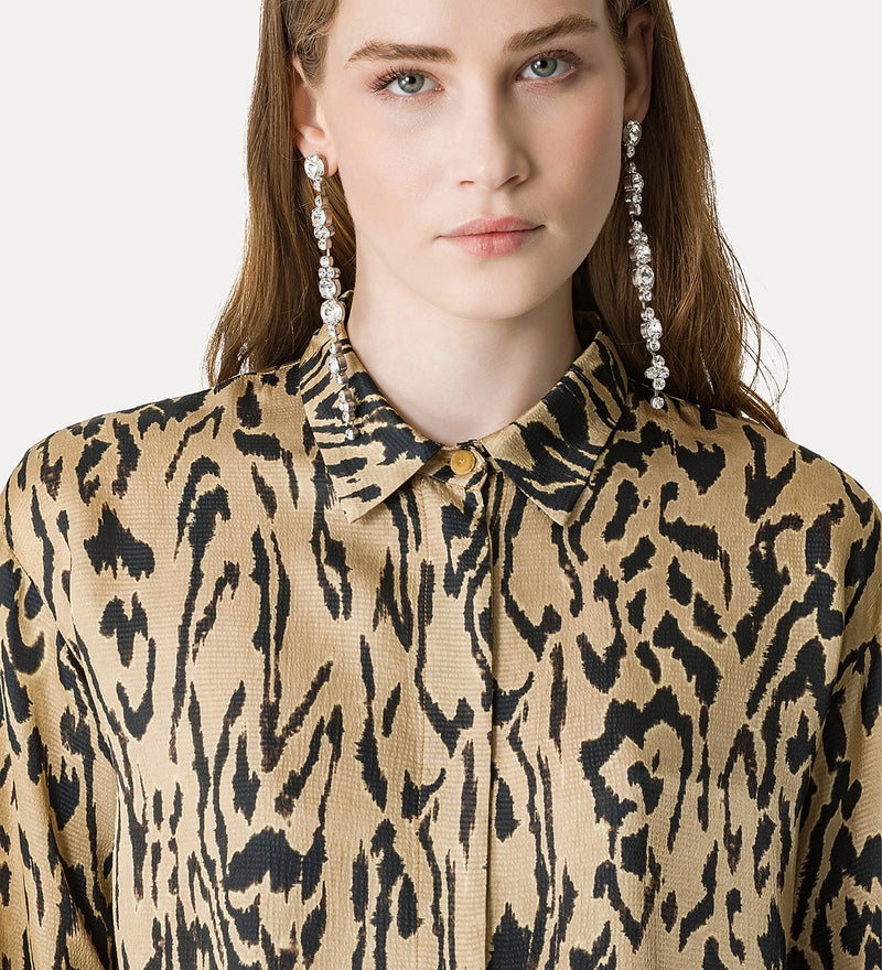 "Moiree" Print Satin Oversized Shirt