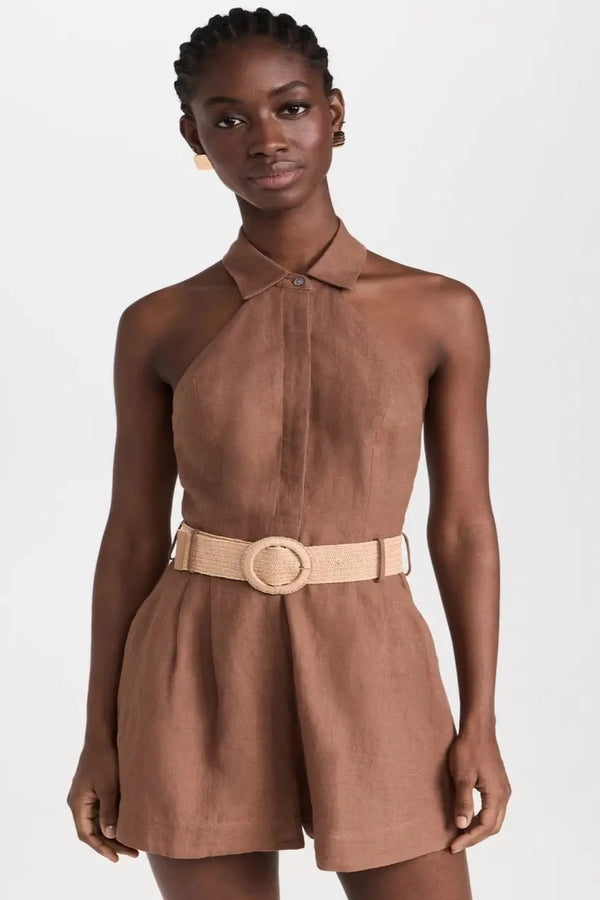 Asha Linen Romper Pecan (Final Sale)