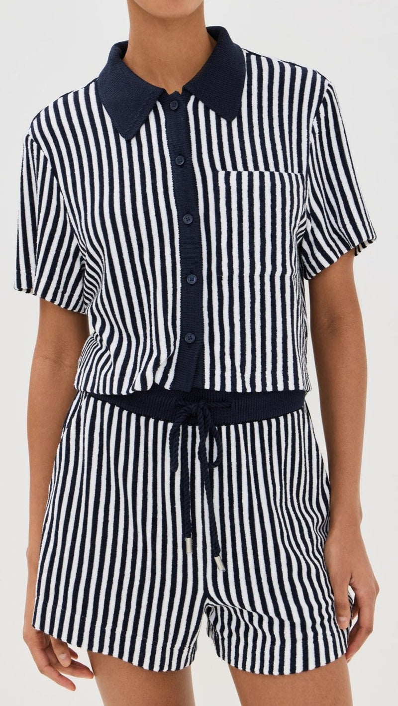 Ireland SS Cropped Camp Shirt Midnight Stripe