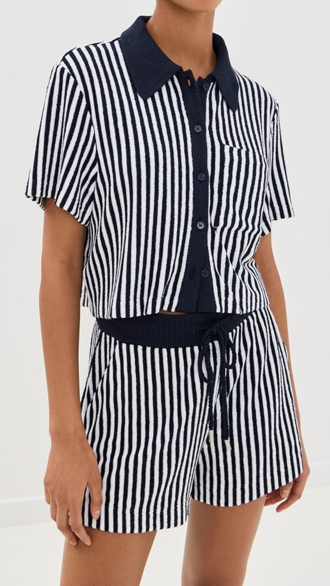 Ireland SS Cropped Camp Shirt Midnight Stripe