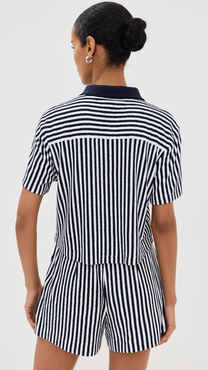 Ireland SS Cropped Camp Shirt Midnight Stripe