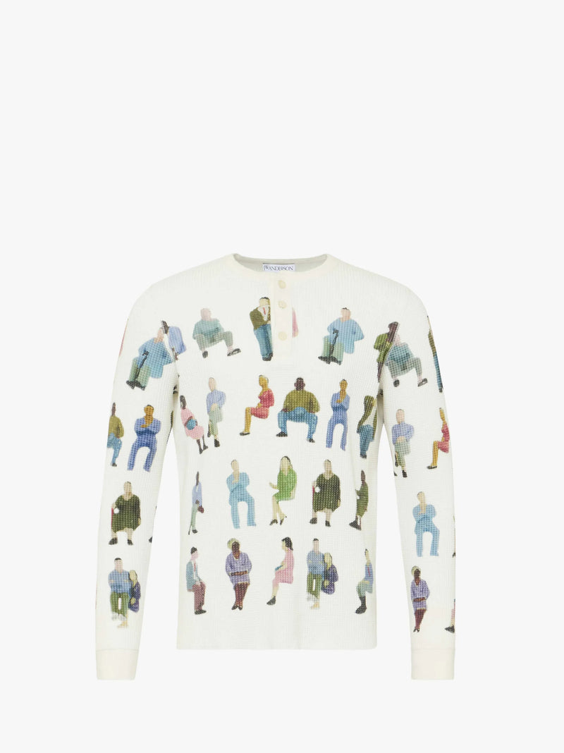 Printed Waffle Henley Top