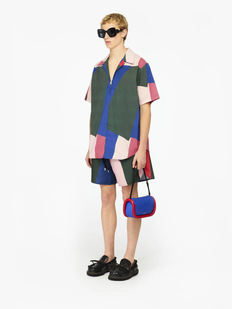 Zip Up Short Sleeve Printed Shirt