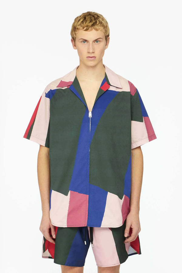Zip Up Short Sleeve Printed Shirt