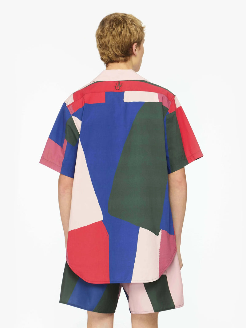 Zip Up Short Sleeve Printed Shirt