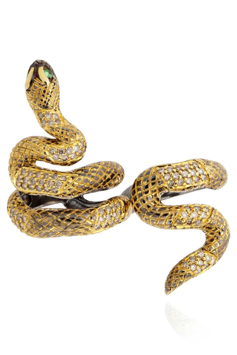 925 Double Finger Snake Ring with Diamonds
