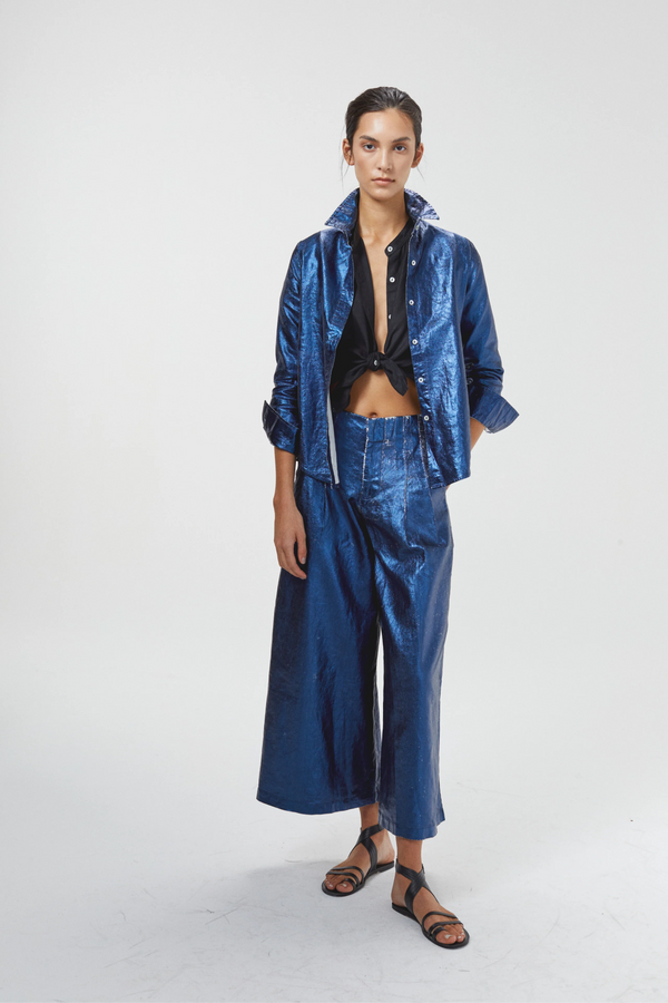 Culotte Metallic Linen Pant Dark Blue
