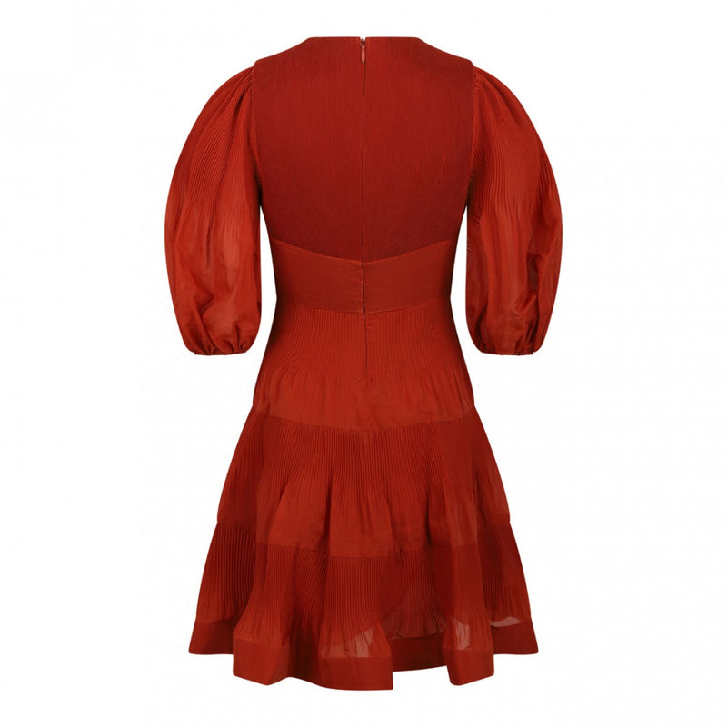 Pleated Mini Dress Dark Red