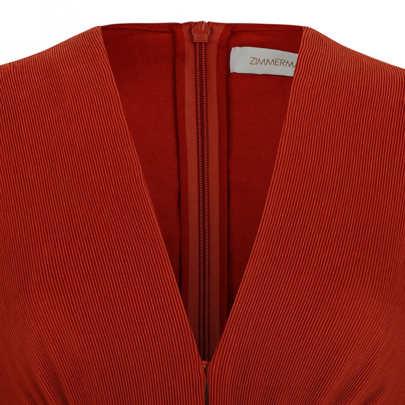 Pleated Mini Dress Dark Red