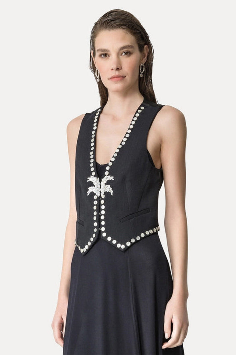 Viscose Wool Slub Pearl Embroidered Vest