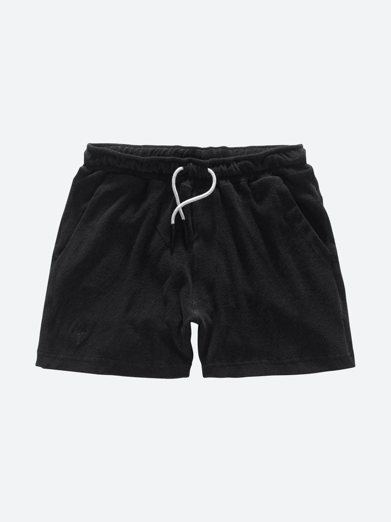 black terry toweling shorts with coated strings