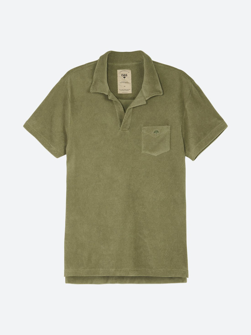 khaki green short sleeve polo shirt in terry fabric