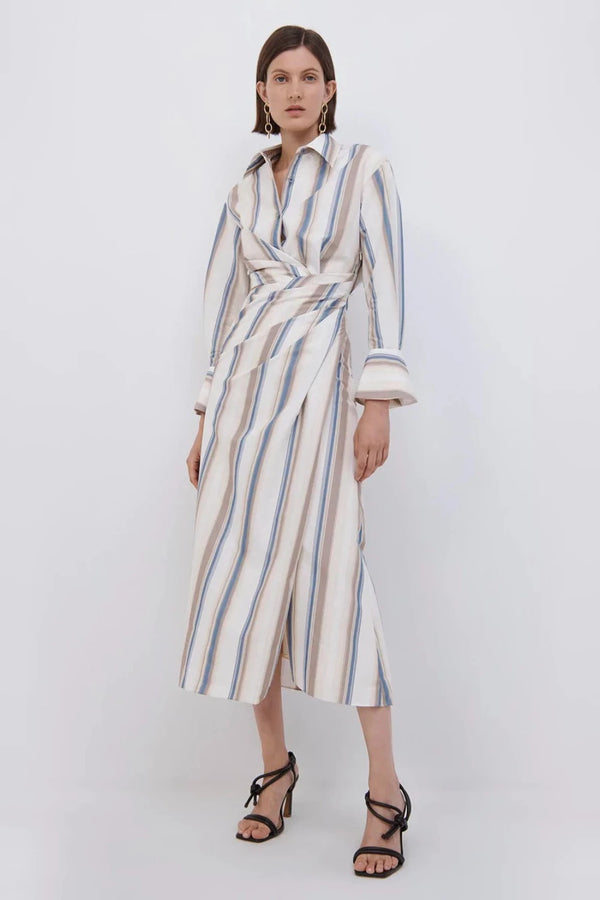 JONATHAN SIMKHAI Marge Striped Midi Dress WOMEN'S DRESSES