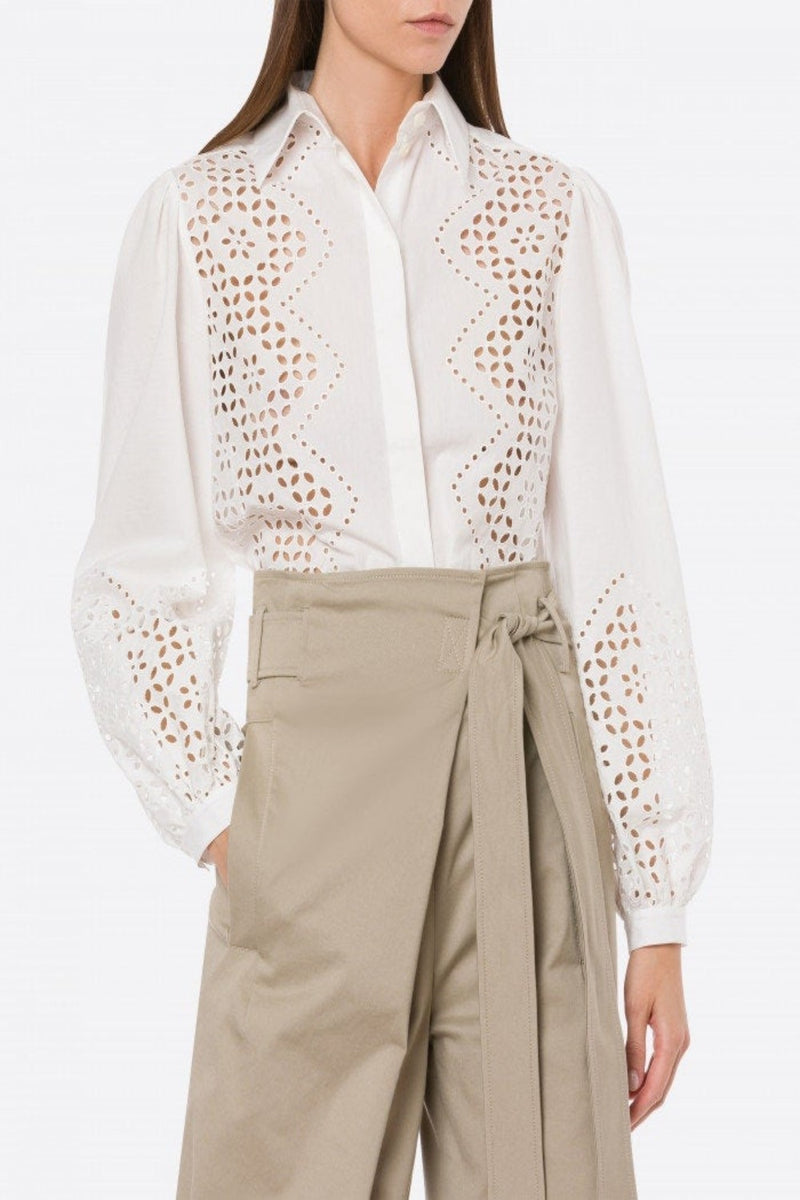 ALBERTA FERRETTI Button Down Shirt with Sangallo Embroidery WOMEN'S TOPS