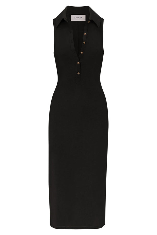 Collared Sleeveless Fitted Midi Dress