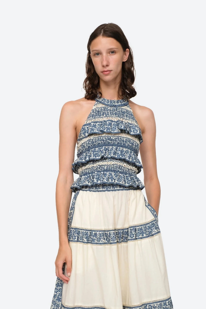 SEA Arlo Print Halter Neck Top WOMEN'S TOPS