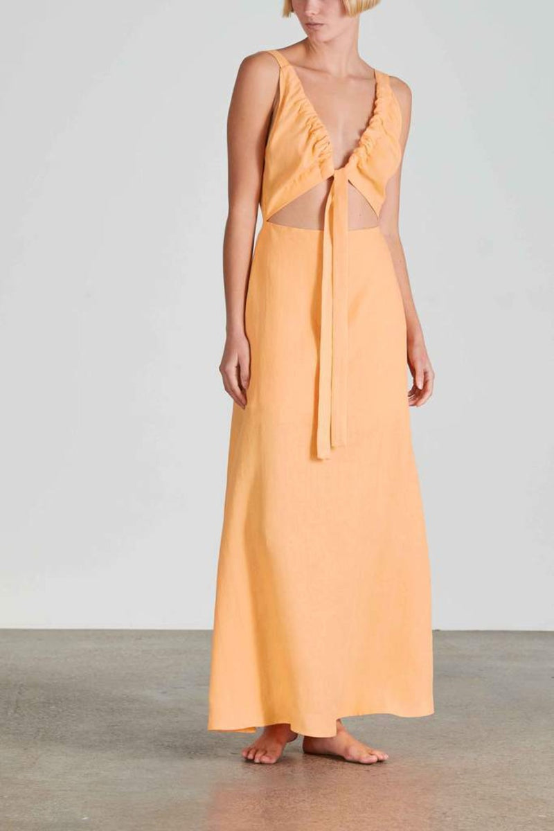 bondi born linen dress BONDI BORN Rhodes Long Sleeveless Side-Tie Linen Dress