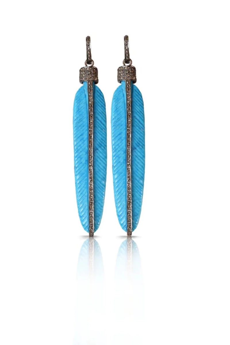 Carved Turquoise Feather Earrings