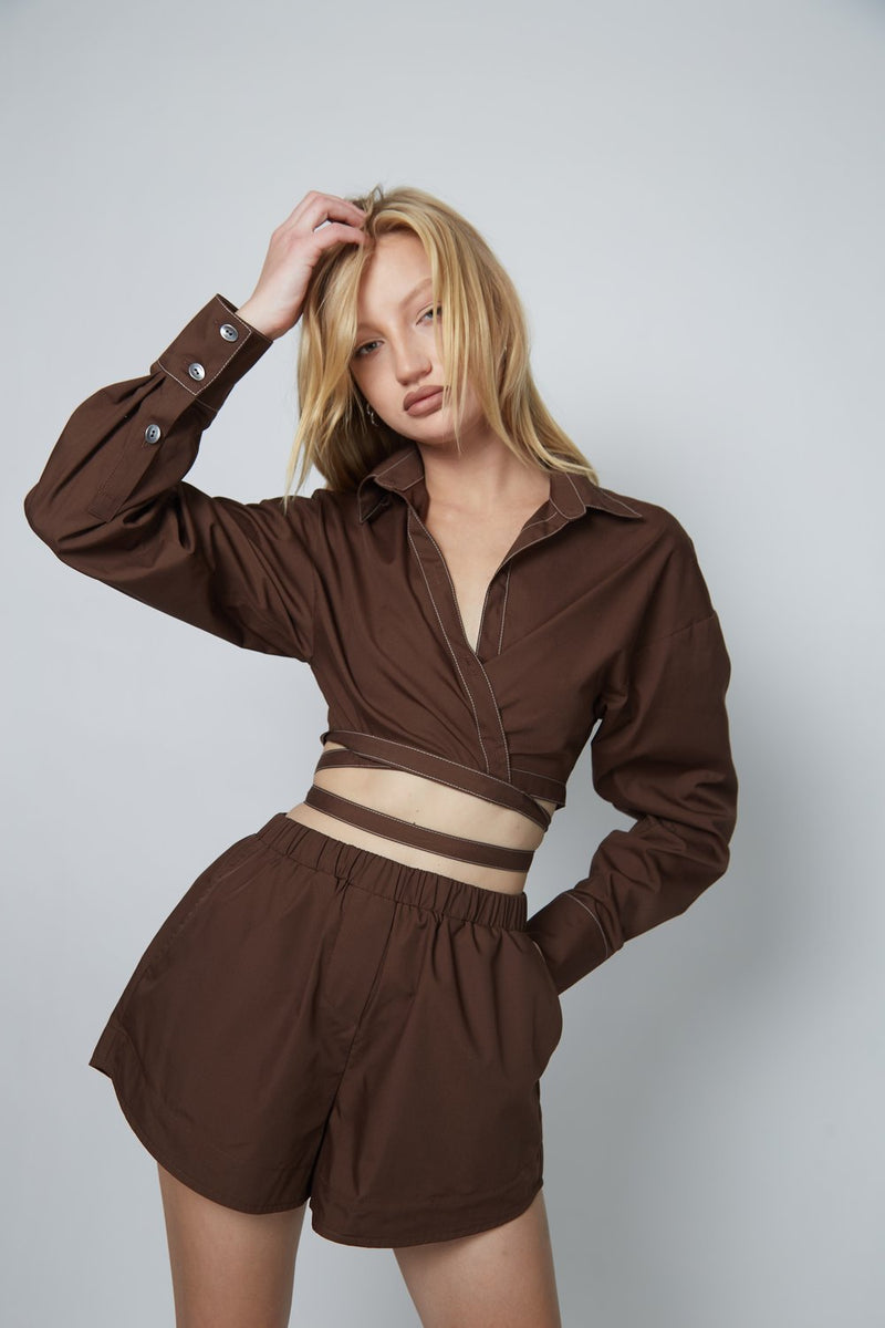 KIMBERLY TAYLOR X CURIO Stephanie Wrap Shirt WOMEN'S TOPS