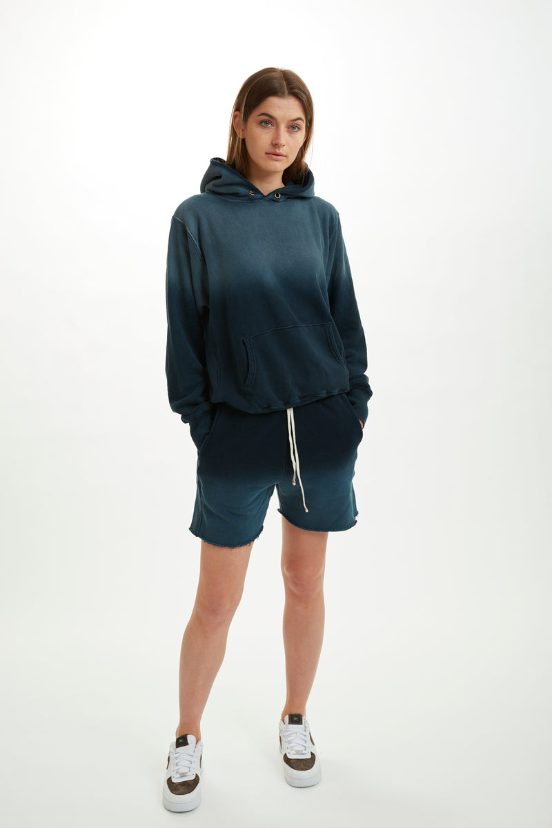 Navy Ombre Vintage Textured Fleece Cropped Hoodie