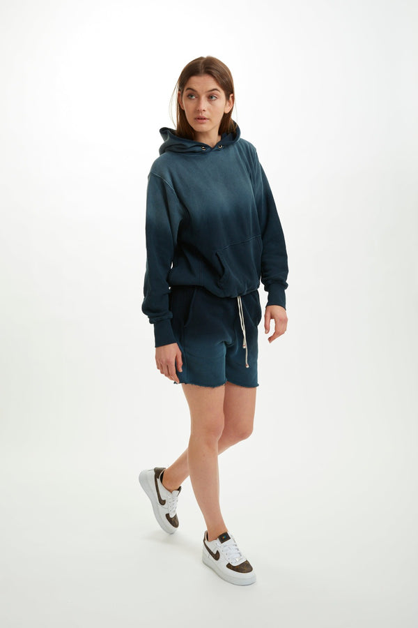 LES TIEN Navy Ombre Vintage Textured Fleece Cropped Hoodie UNISEX SWEATS