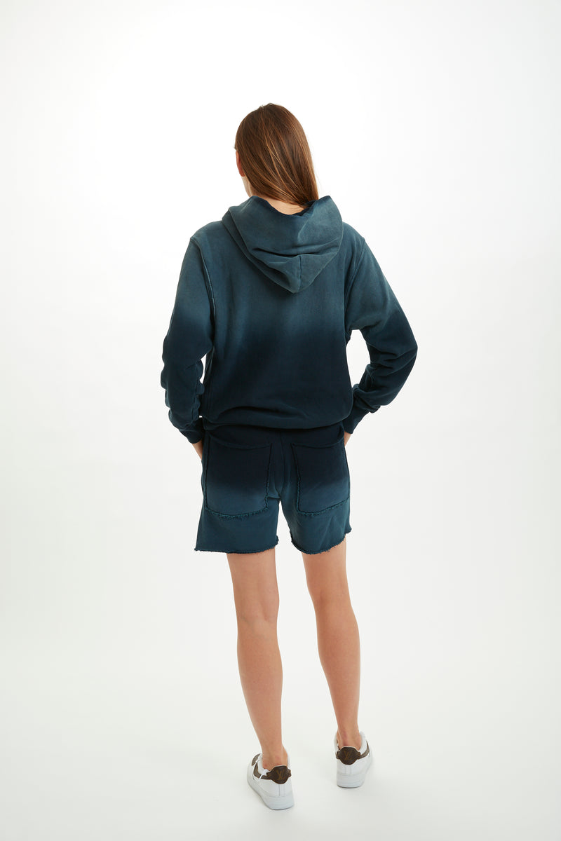 Navy Ombre Vintage Textured Fleece Cropped Hoodie