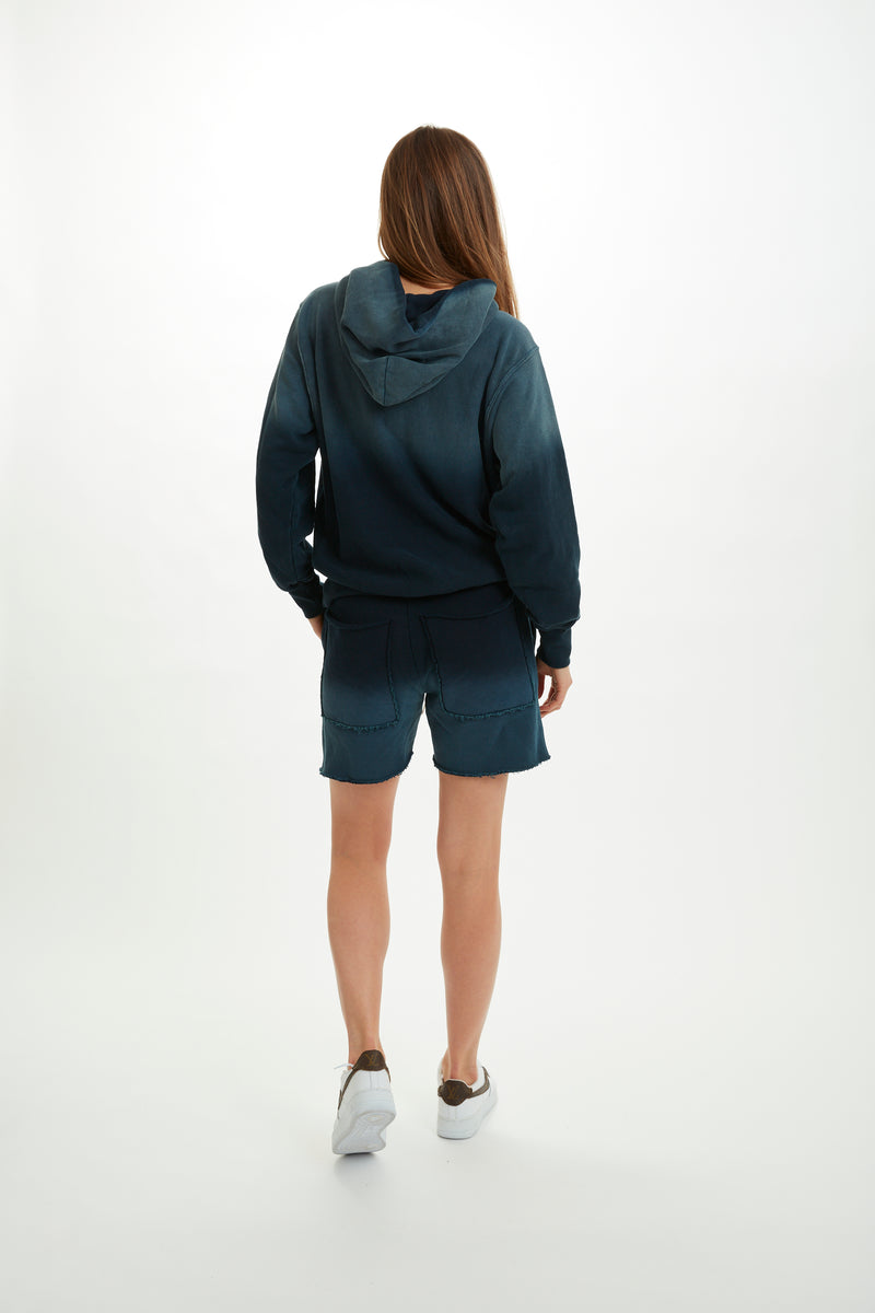 Navy Ombre Vintage Textured Fleece Cropped Hoodie