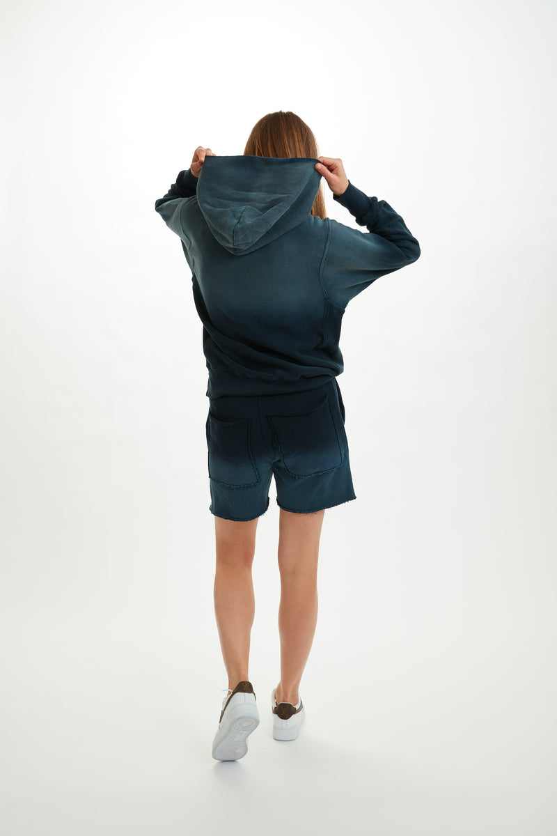 Navy Ombre Vintage Textured Fleece Cropped Hoodie