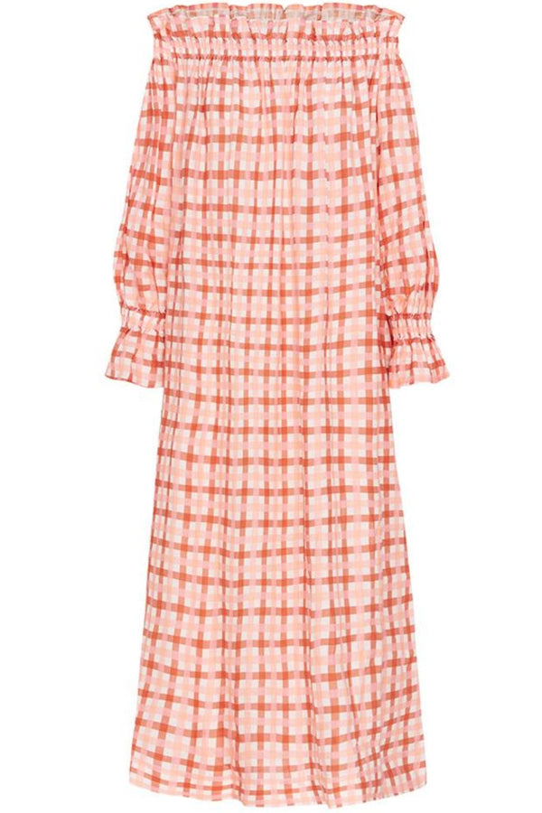 EPHEMERA Grapefruit Gingham Spalla Maxi Dress WOMEN'S DRESSES