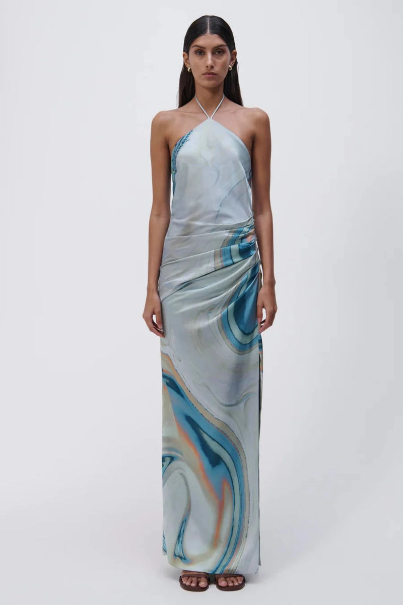 Hansel Marble Printed Satin Gown