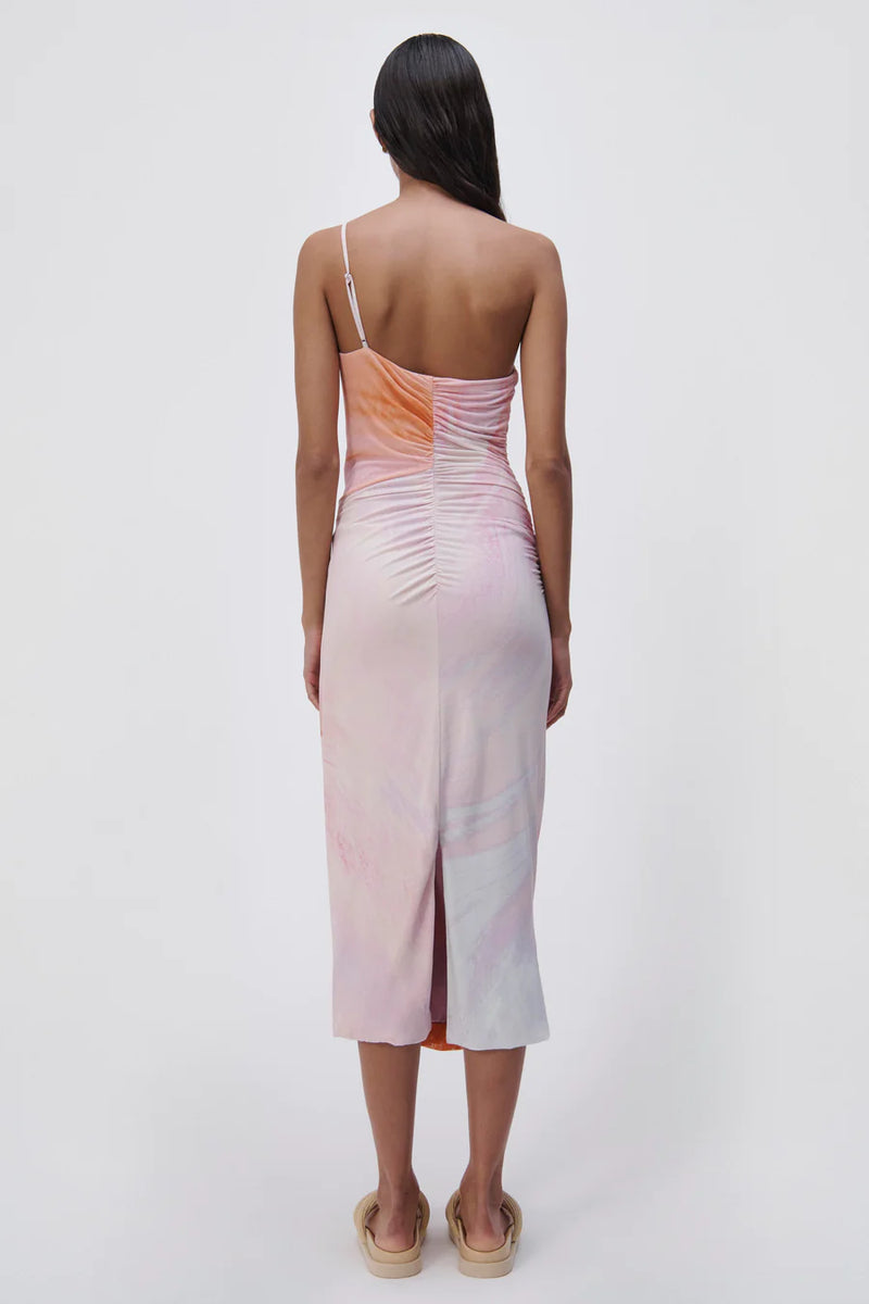 Havana Marble Printed Jersey Asymmetrical Midi Dress