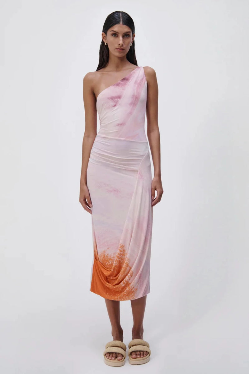 Havana Marble Printed Jersey Asymmetrical Midi Dress