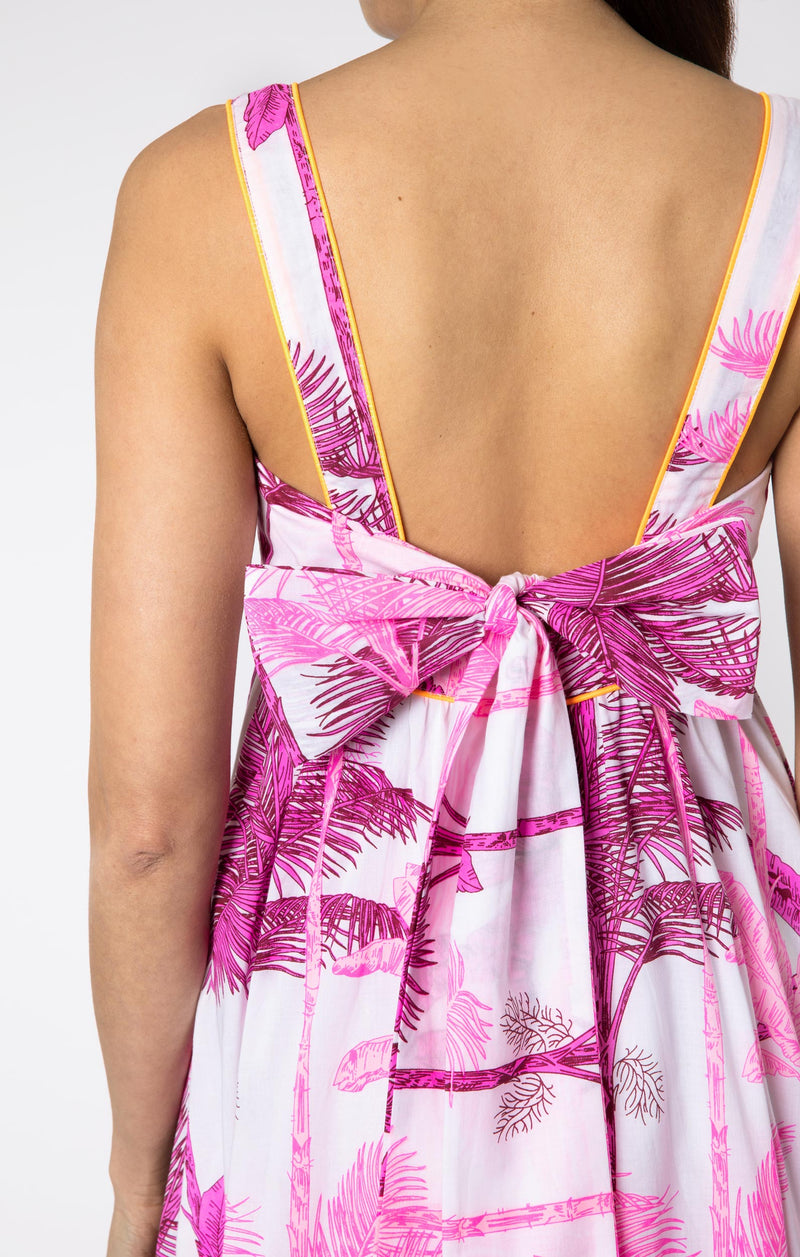Palm Tree Print Sash Back Dress