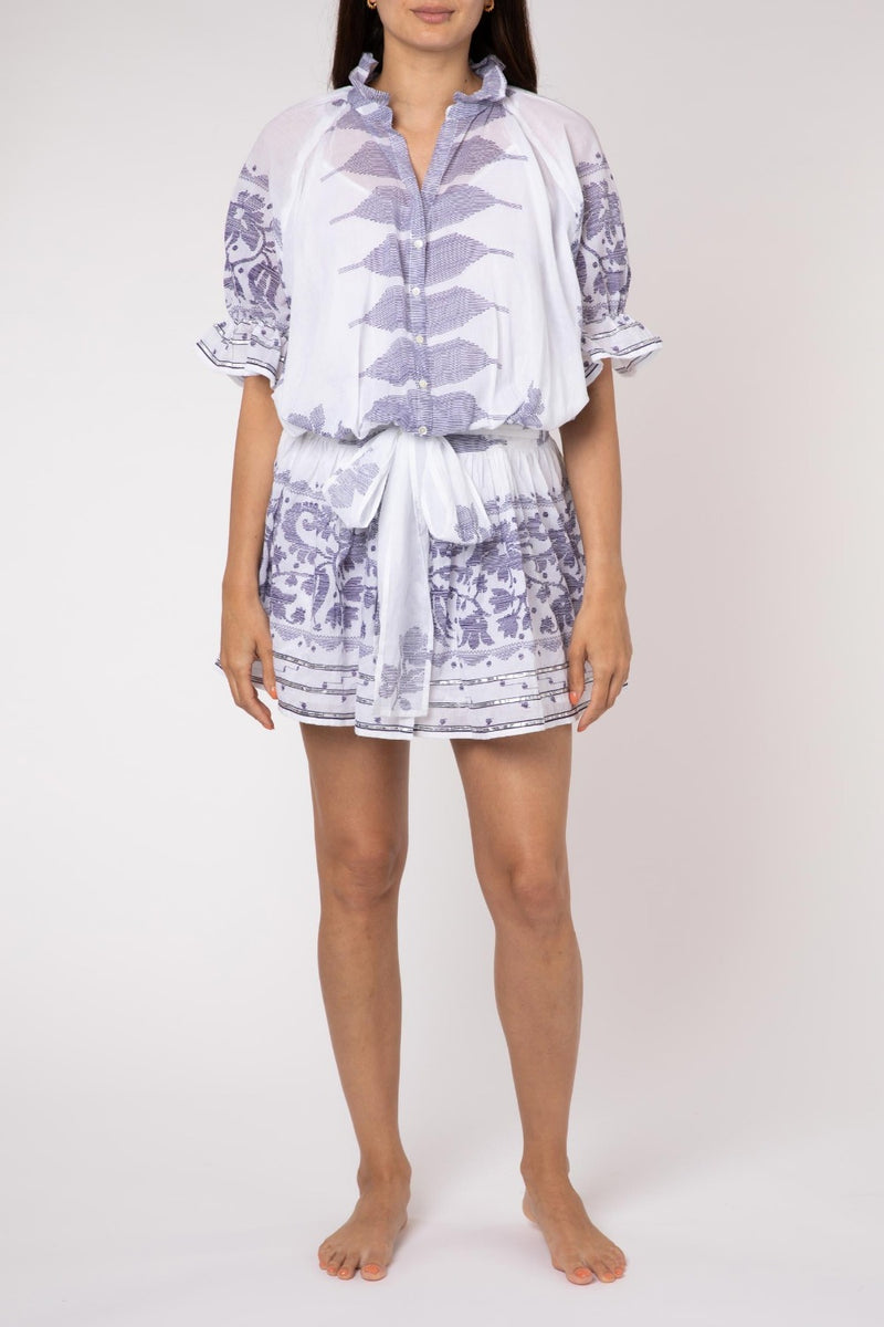 JULIET DUNN Blouson Dress with Dhaka Print and Silver Trim WOMEN'S DRESSES