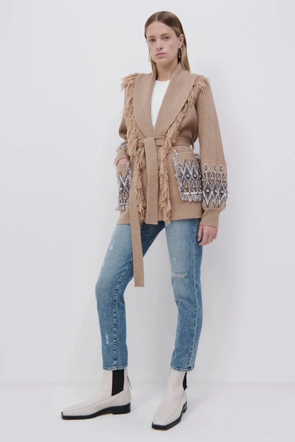 JONATHAN SIMKHAI Jaiden Fair Isle Shawl Cardigan WOMEN'S KNITWEAR