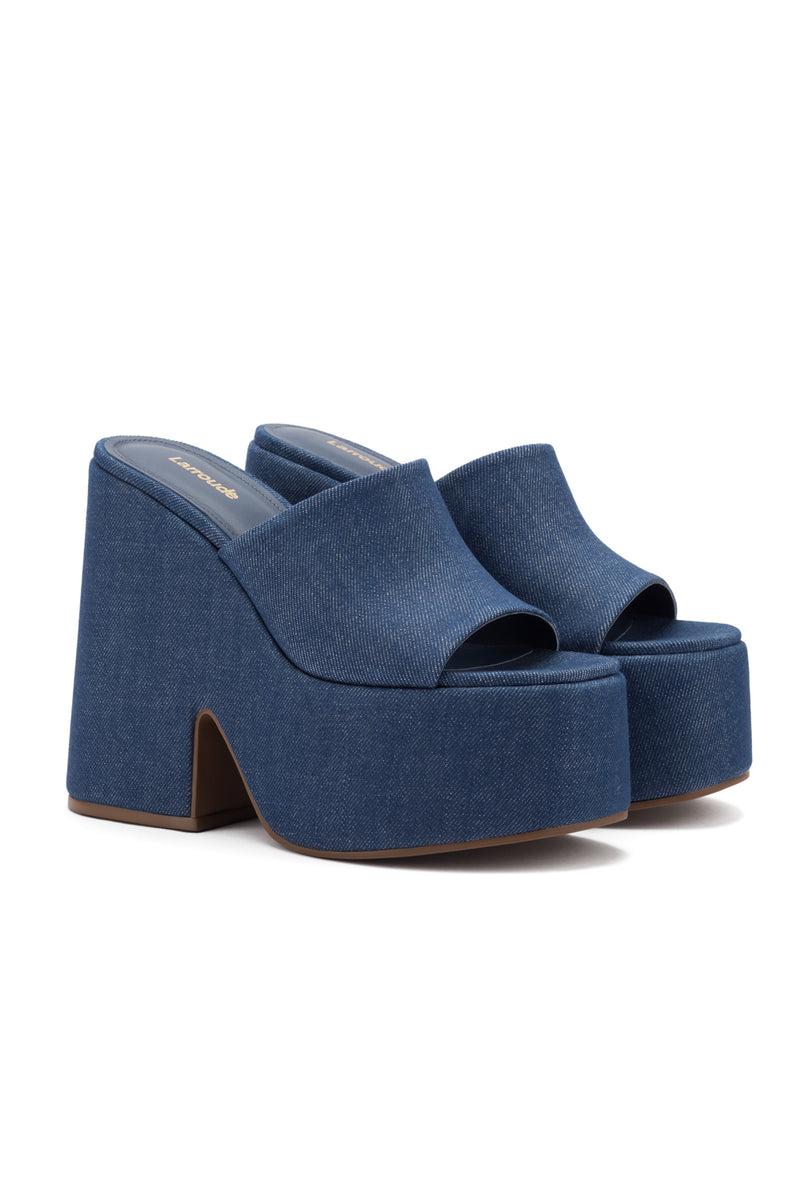 Wanda Platform Mule Blue Denim