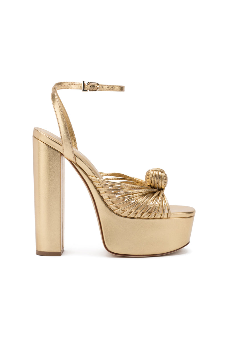 Valerie Platform Sandal in Gold Metallic Leather