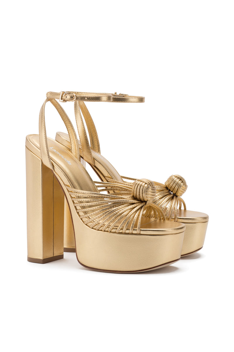 Valerie Platform Sandal in Gold Metallic Leather