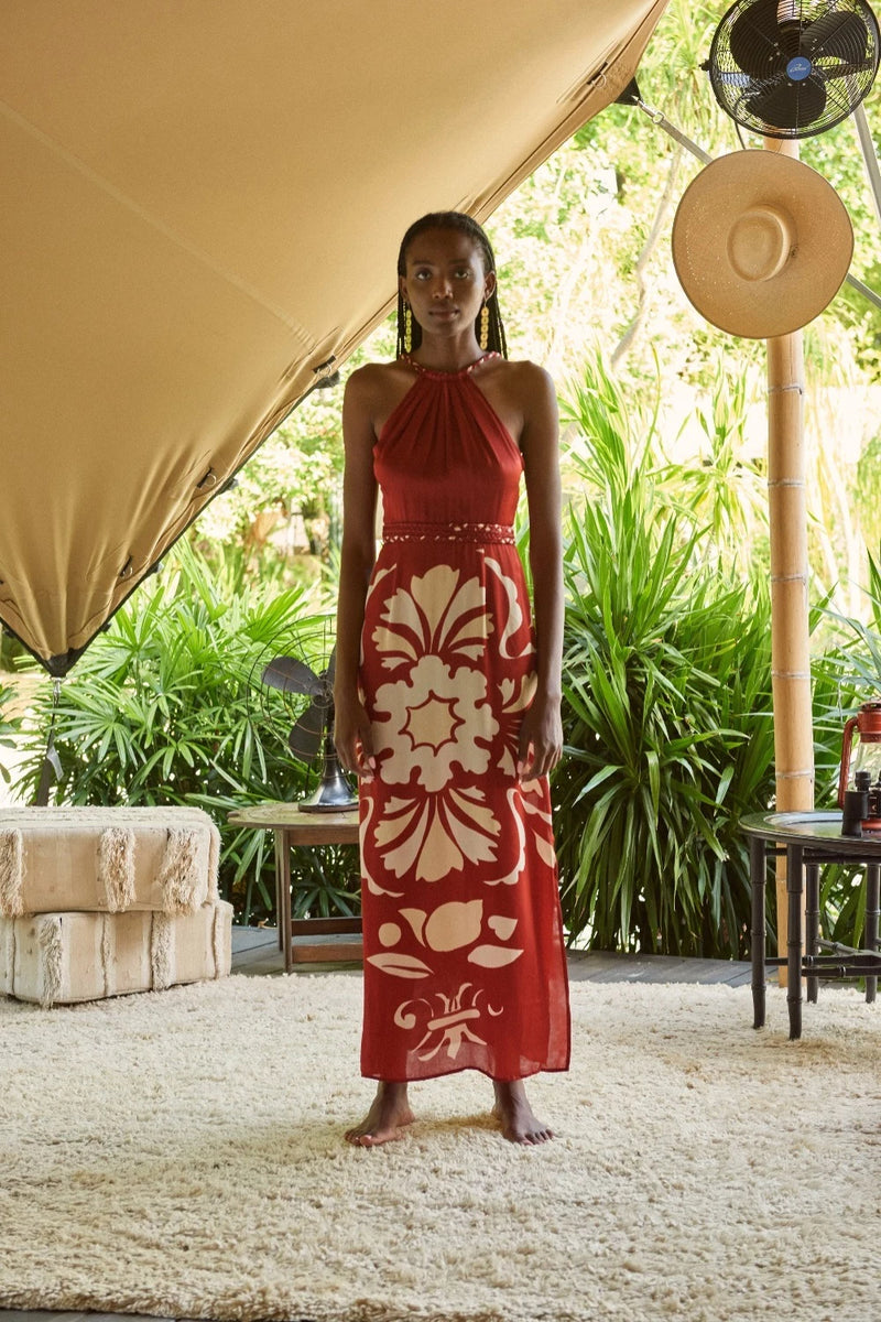 Lisa Dress Scroll Red