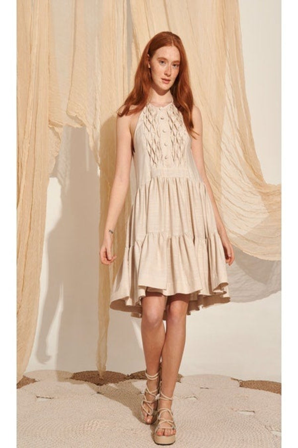 LACE Sleeveless Button Front Mini Dress - 8099 WOMEN'S DRESSES