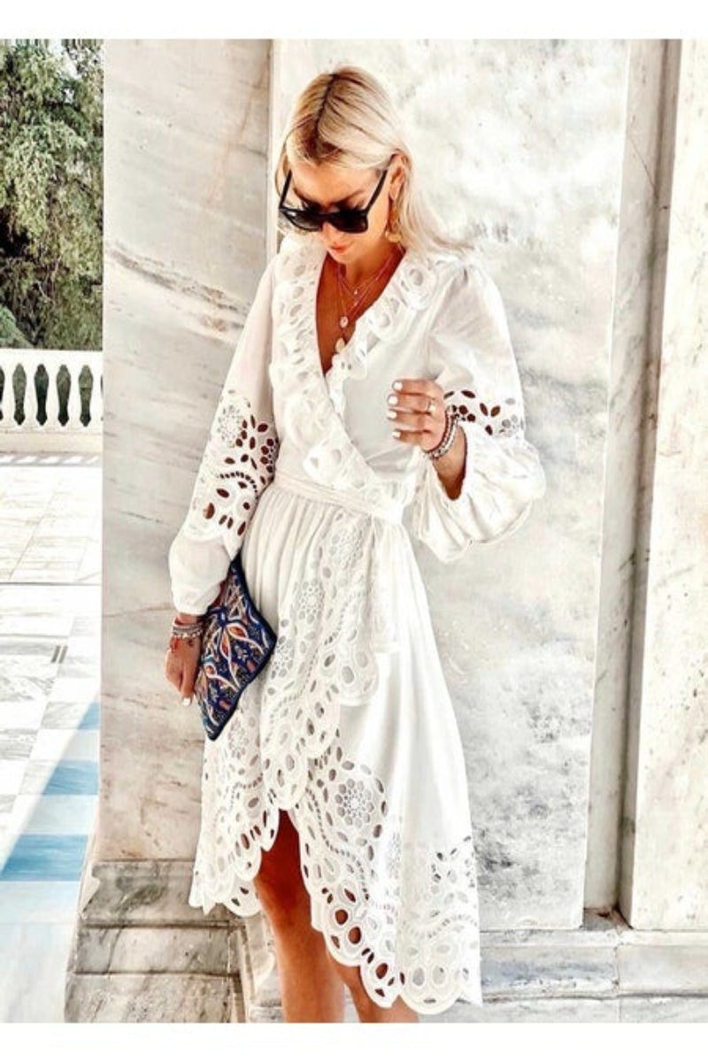 LACE Lace Trim Wrap Dress - 8102 WOMEN'S DRESSES