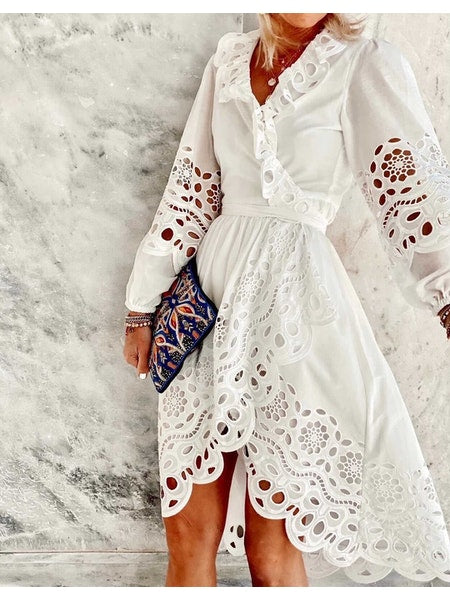 Lace Trim Wrap Dress - 8102
