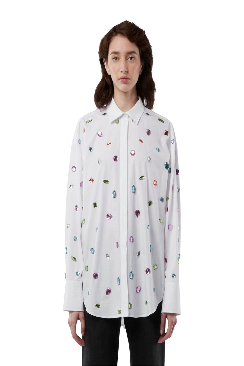 MSGM Poplin Shirt with Stitched Colored Crystals WOMEN'S TOPS