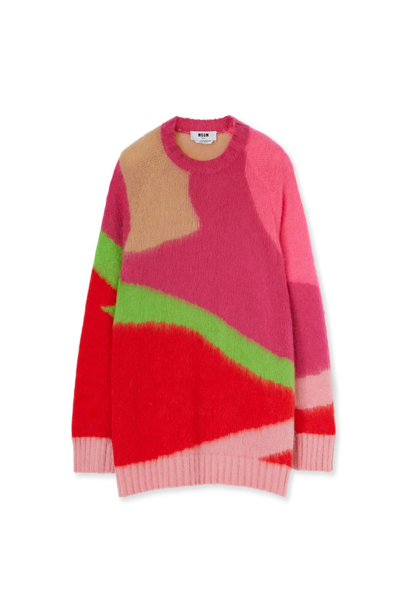 MSGM Round Neck Sweater with Magma Design WOMEN'S KNITWEAR