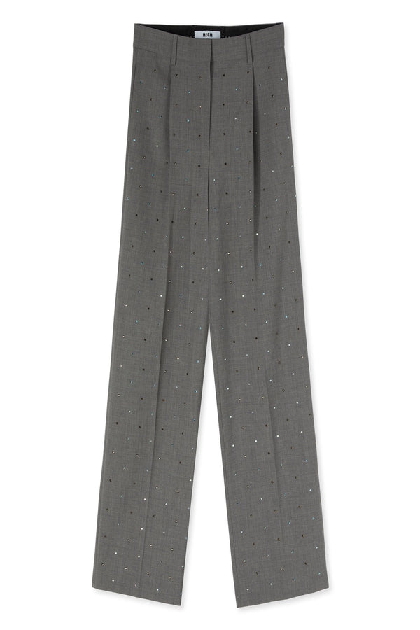 MSGM Tailoring Palazzo Trousers with Rhinestones WOMEN'S PANTS