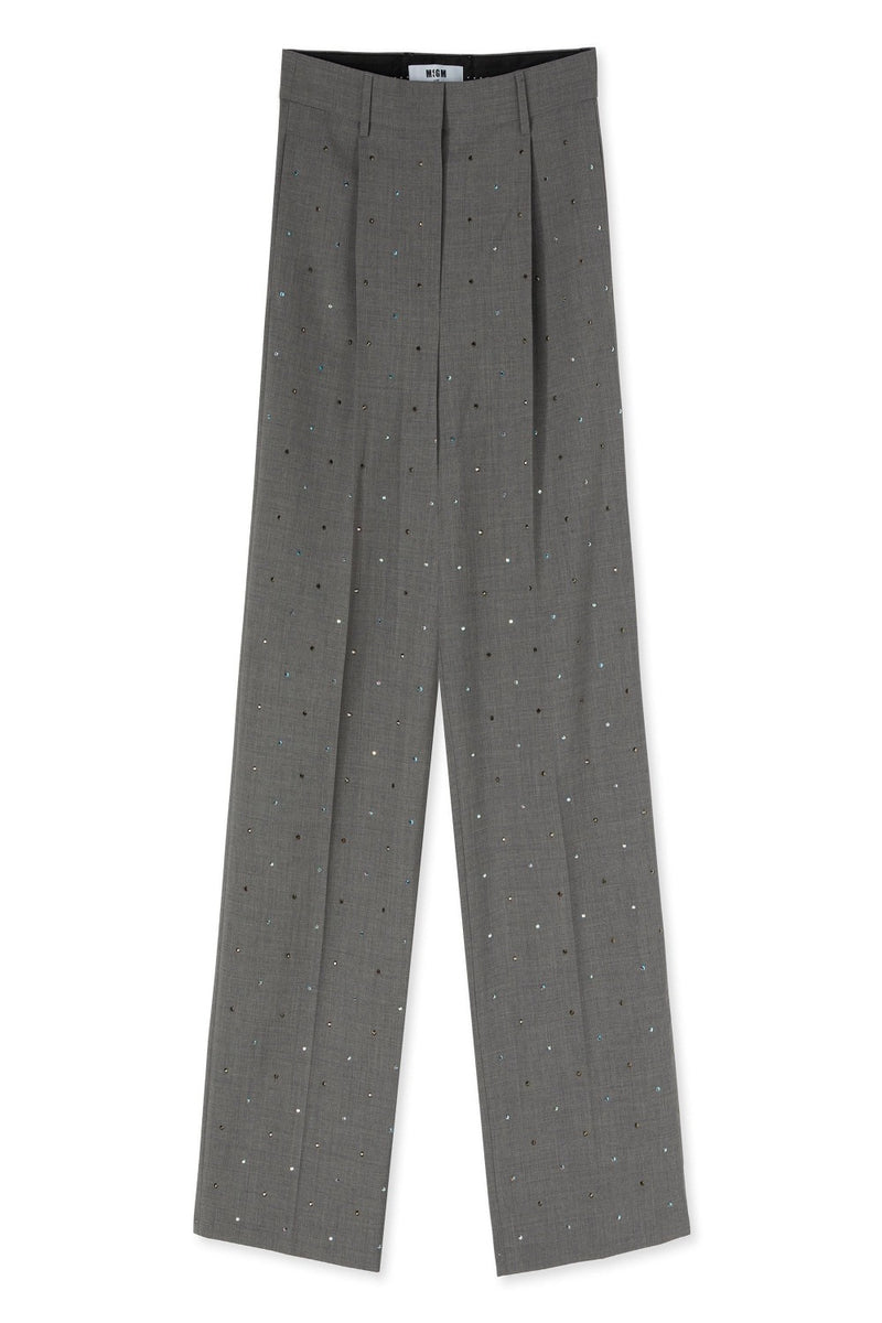 MSGM Tailoring Palazzo Trousers with Rhinestones WOMEN'S PANTS