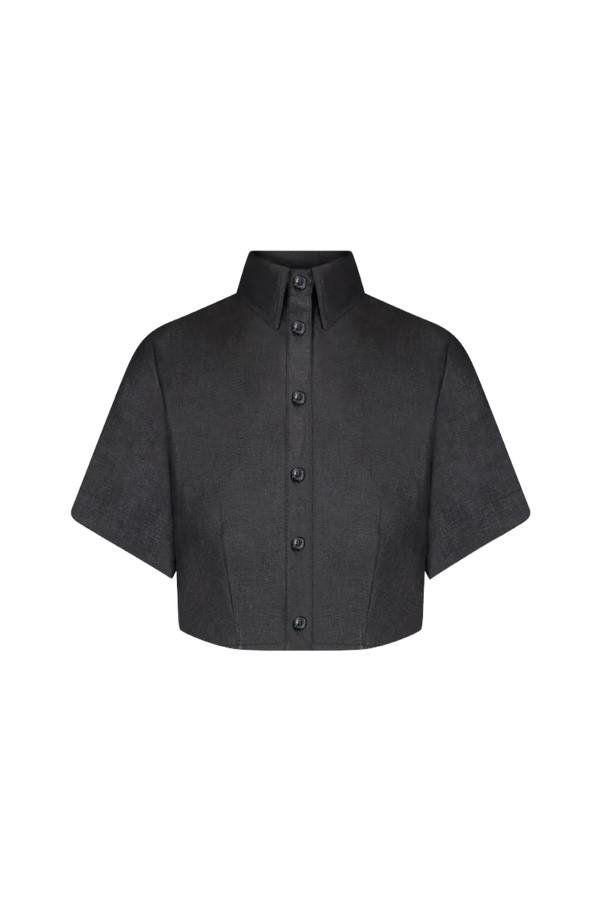 MATTHEW BRUCH Cropped Tie Back Button Up WOMEN'S TOPS
