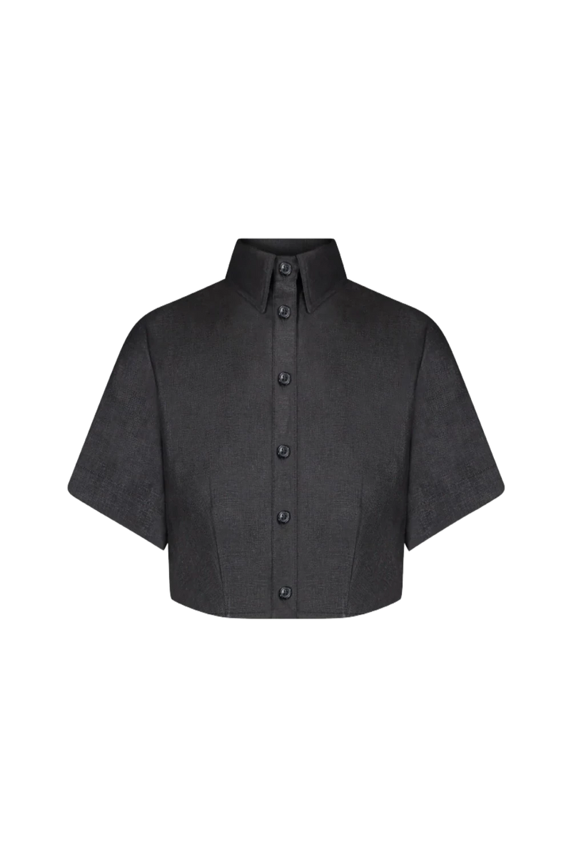 MATTHEW BRUCH Cropped Tie Back Button Up WOMEN'S TOPS